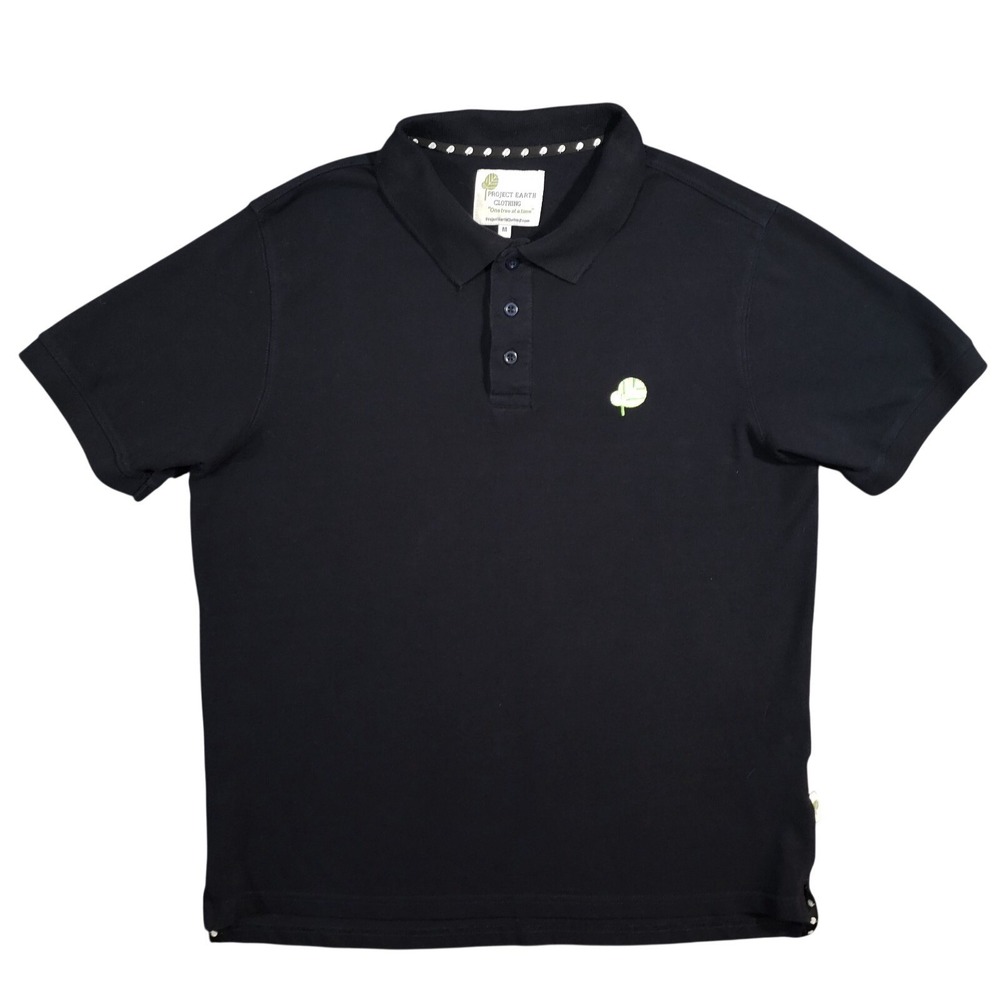 Project Earth‎ Clothing Polo Shirt Mens Medium Navy Blue BCI Cotton Logo Casual